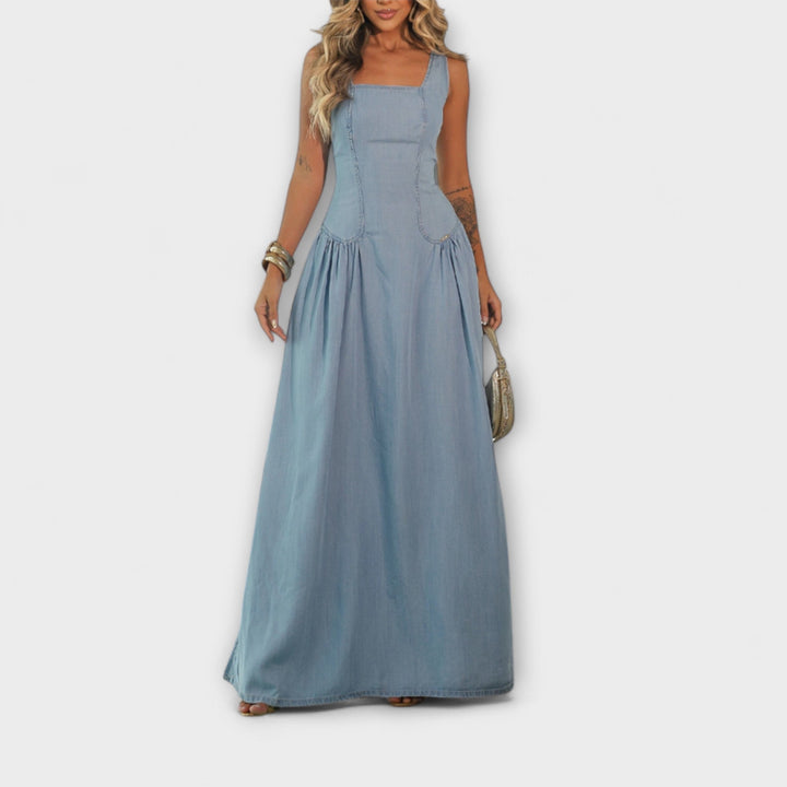 Lux - Robe sans bretelles en bleu denim