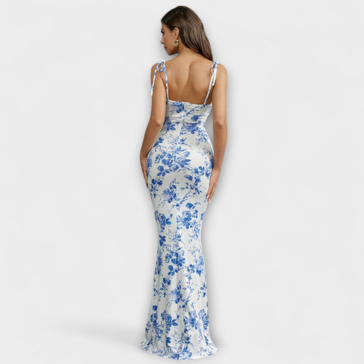Thalia - Robe de bal à imprimé floral et bretelles nouées