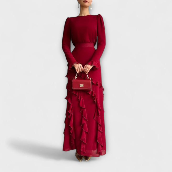 Fallon - Robe longue et étroite avec volants en 3D