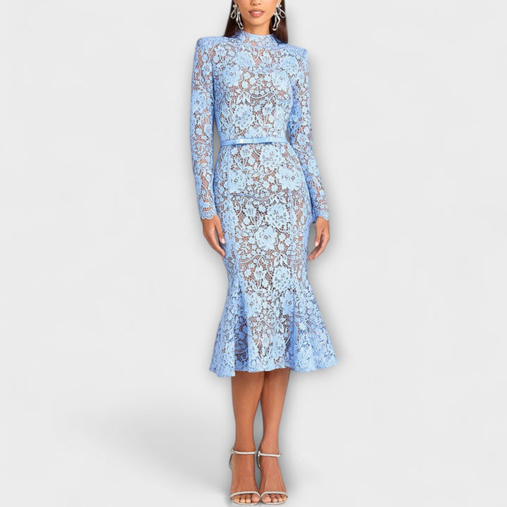 Freya - Robe Midi Élégante en Dentelle Fleurie