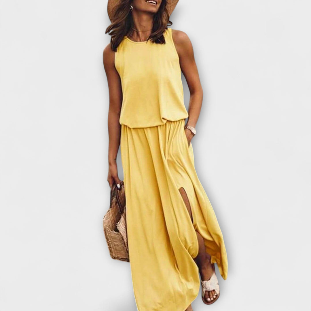 Robe légère, ample, sans bretelles avec décolleté rond