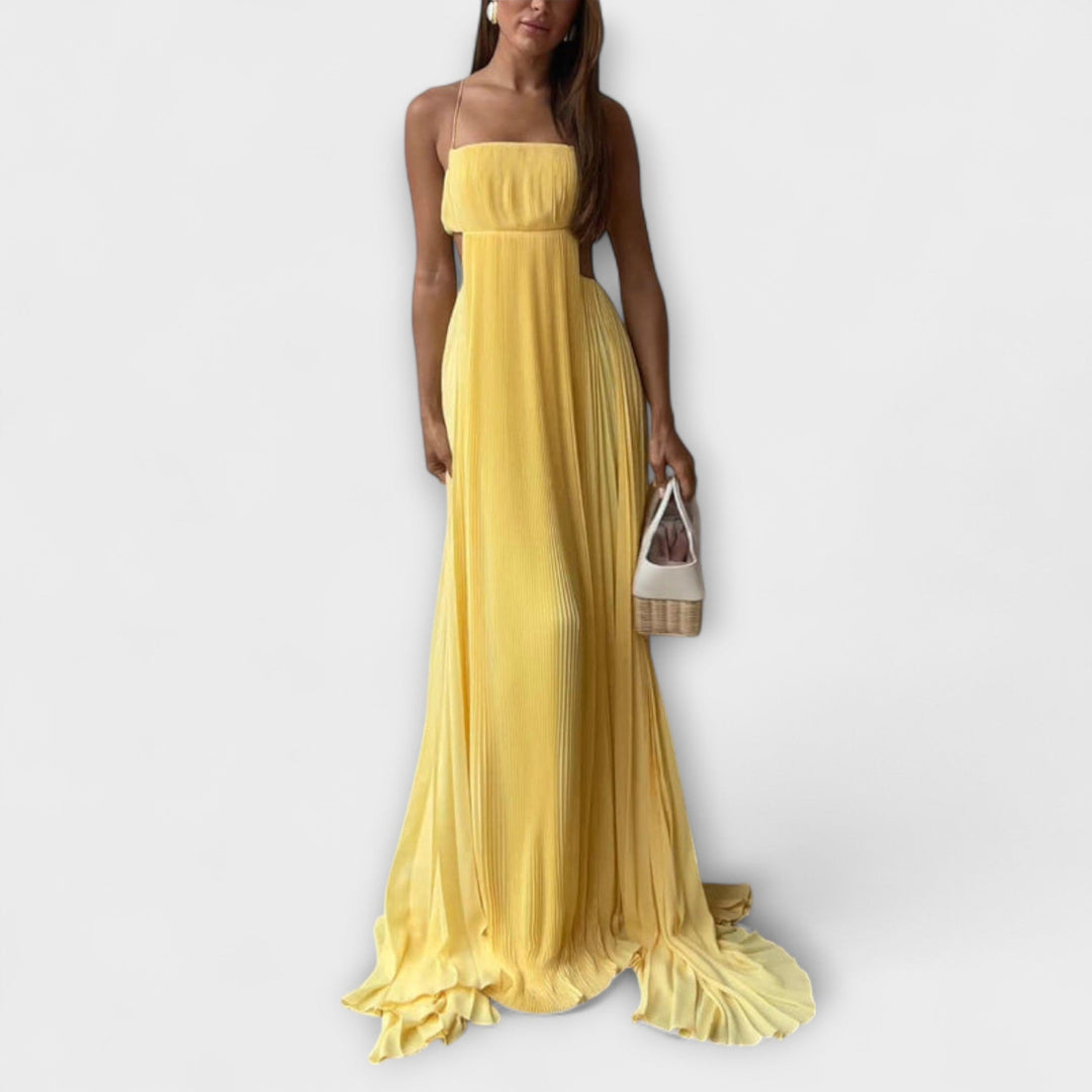 Mireille - Robe Maxi Élégante avec Plis et Découpes