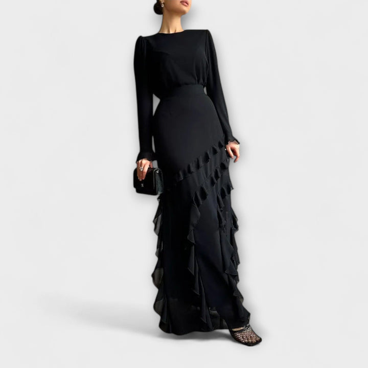 Fallon - Robe longue et étroite avec volants en 3D