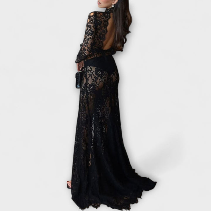 Azalea - Élégance de Minuit Robe Maxi Transparente à Manches Longues