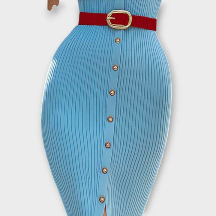 Sina - Robe étroite en bleu pastel côtelé