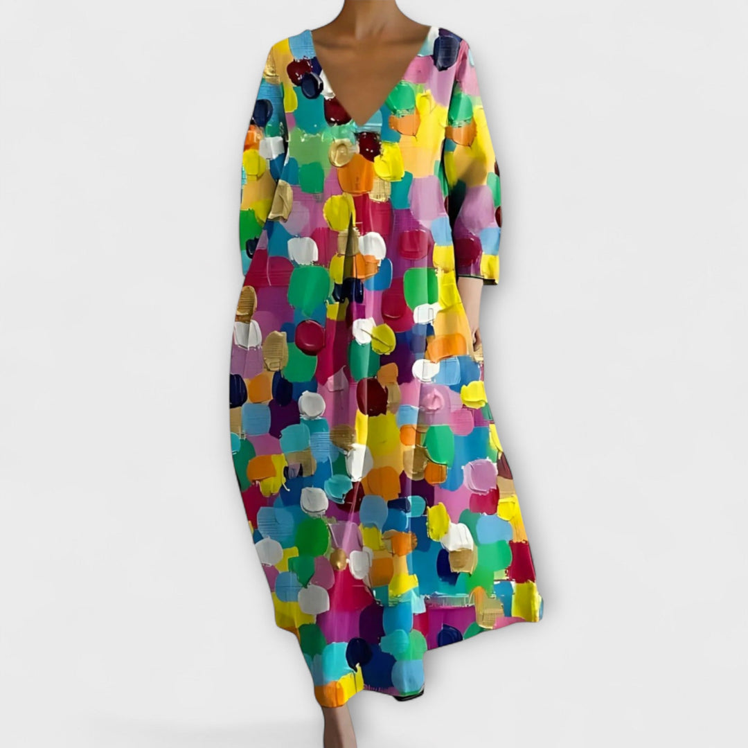 Fiona - Robe Longue Colorée avec Décolleté en V