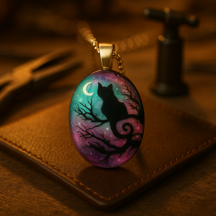 Collier avec chat "Nuit étoilée"