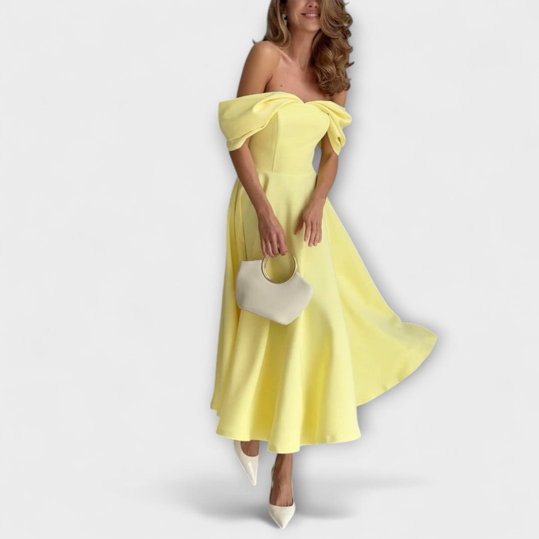 Romy - Robe maxi chic à épaules dénudées avec drapés