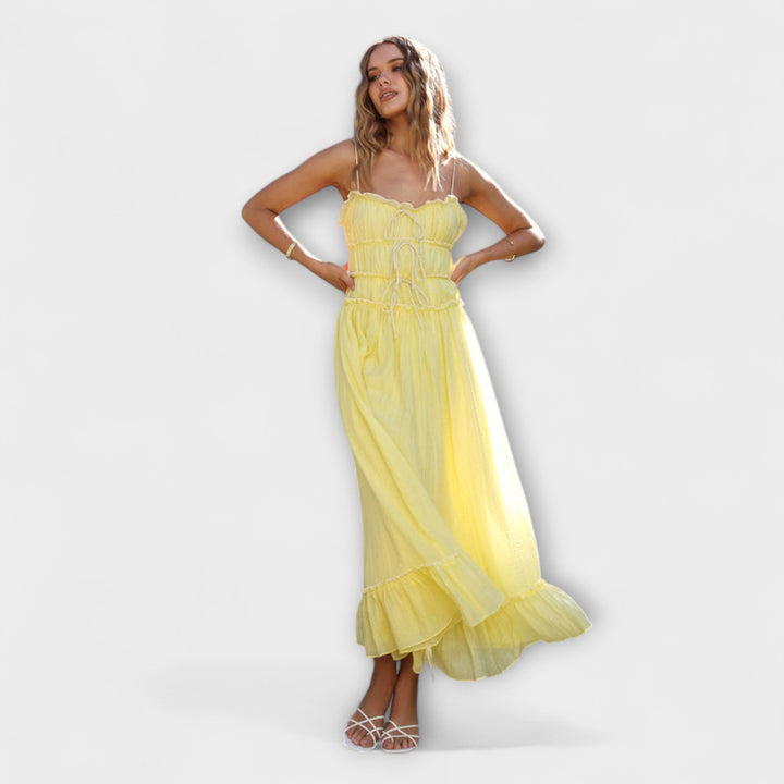Celine - Robe midi sans manches avec volant