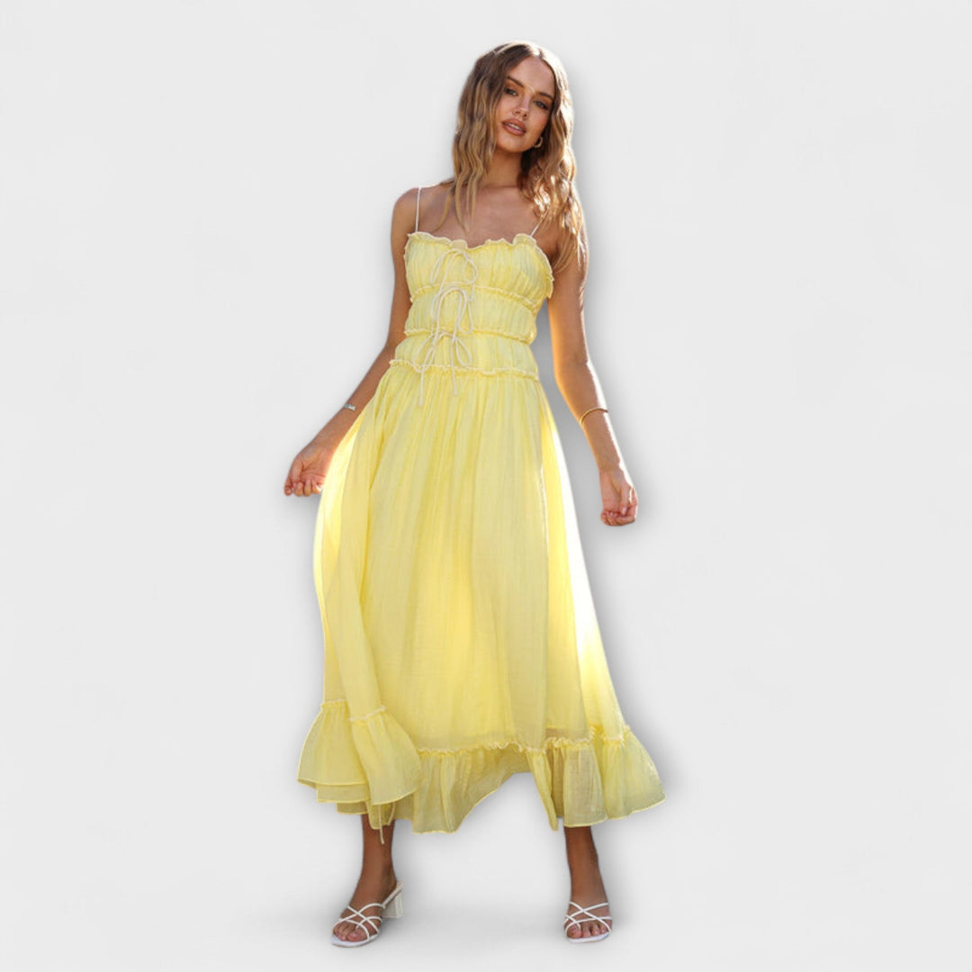 Celine - Robe midi sans manches avec volant