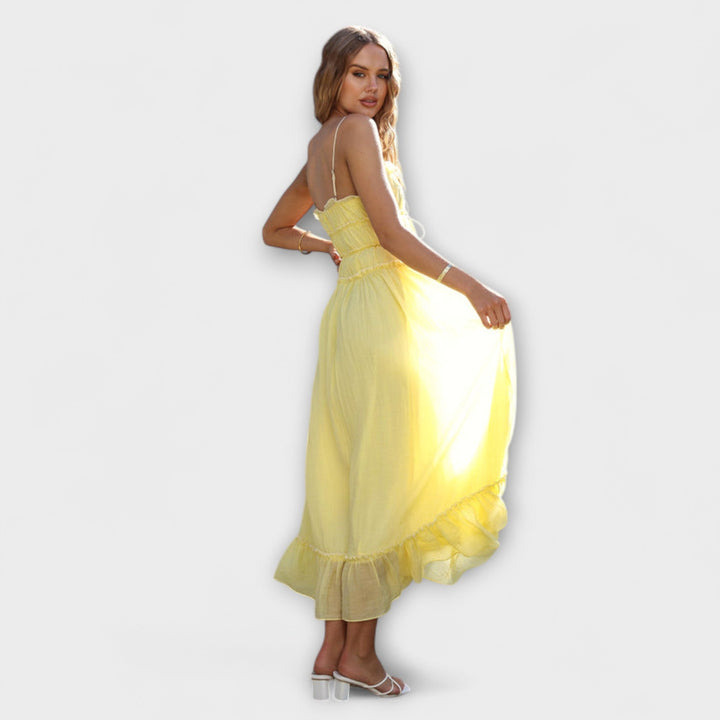 Celine - Robe midi sans manches avec volant