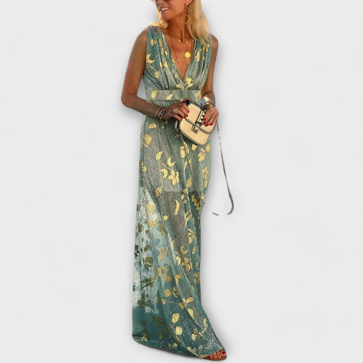 Robe à décolleté en V avec des détails en sequins