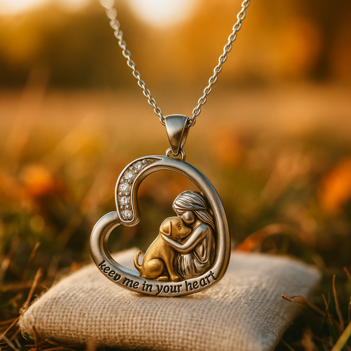 Katerina - Collier en argent avec un cœur, un chien et des zirconiums