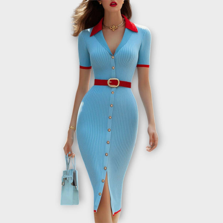 Sina - Robe étroite en bleu pastel côtelé