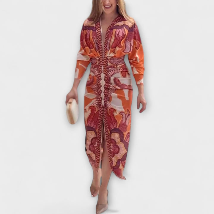 Cleo - Robe midi unique avec des manches dolman et un imprimé brésilien