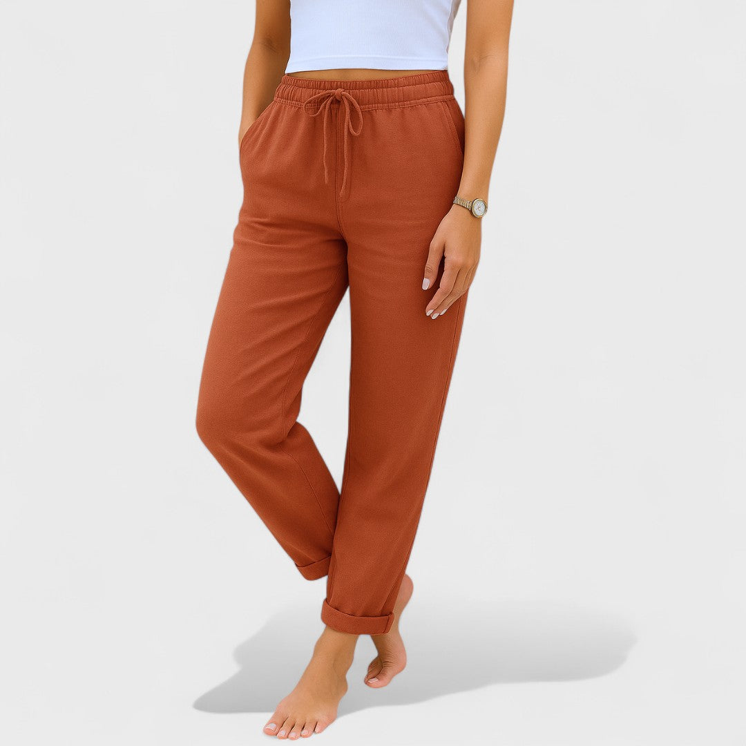 Klára - Pantalon en Lin Élastique