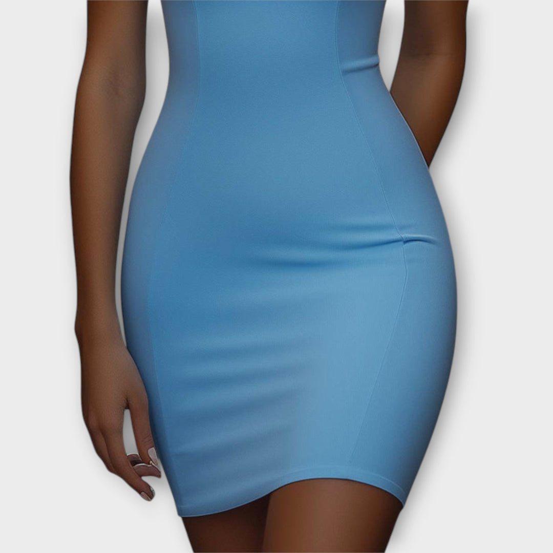 Maja - Robe mini bodycon élastique bleue