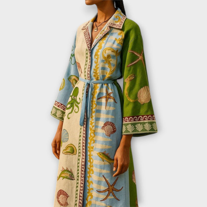 Jule - Robe midi imprimée en twill avec ceinture