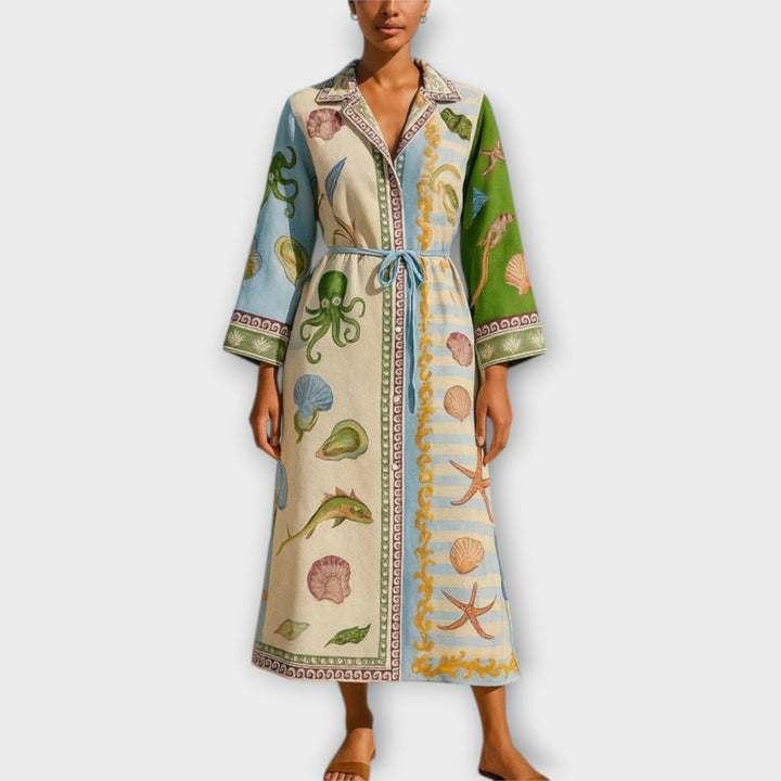 Jule - Robe midi imprimée en twill avec ceinture