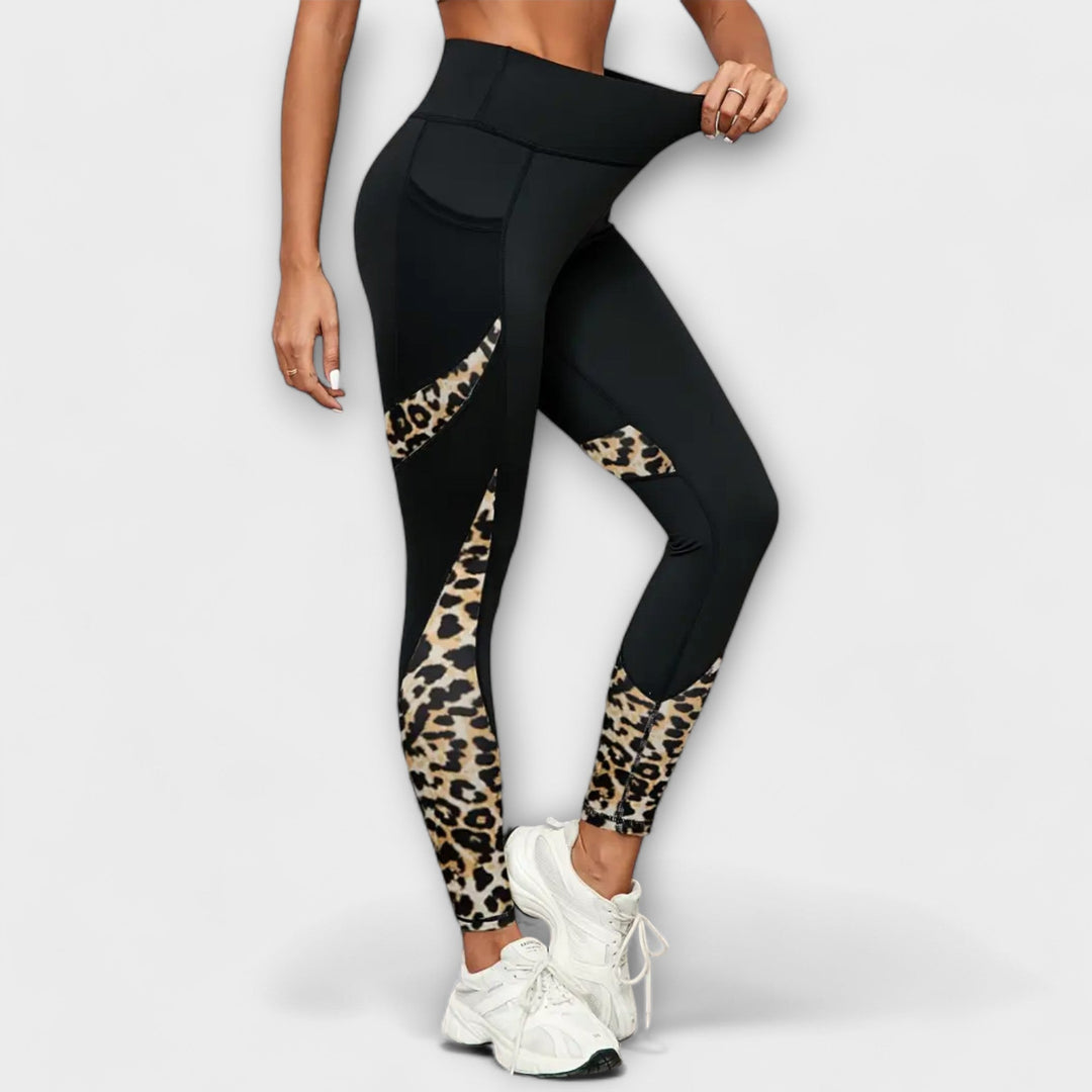 Pantalons d'entraînement taille haute avec motif léopard
