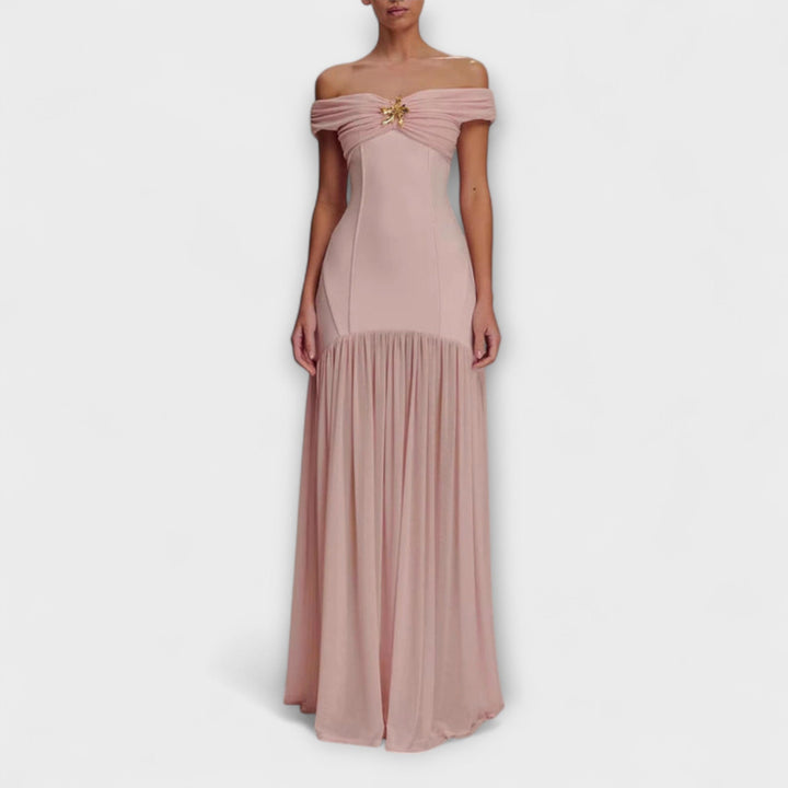Maelie - Robe maxi bodycon sans bretelles élégante avec ornements floraux