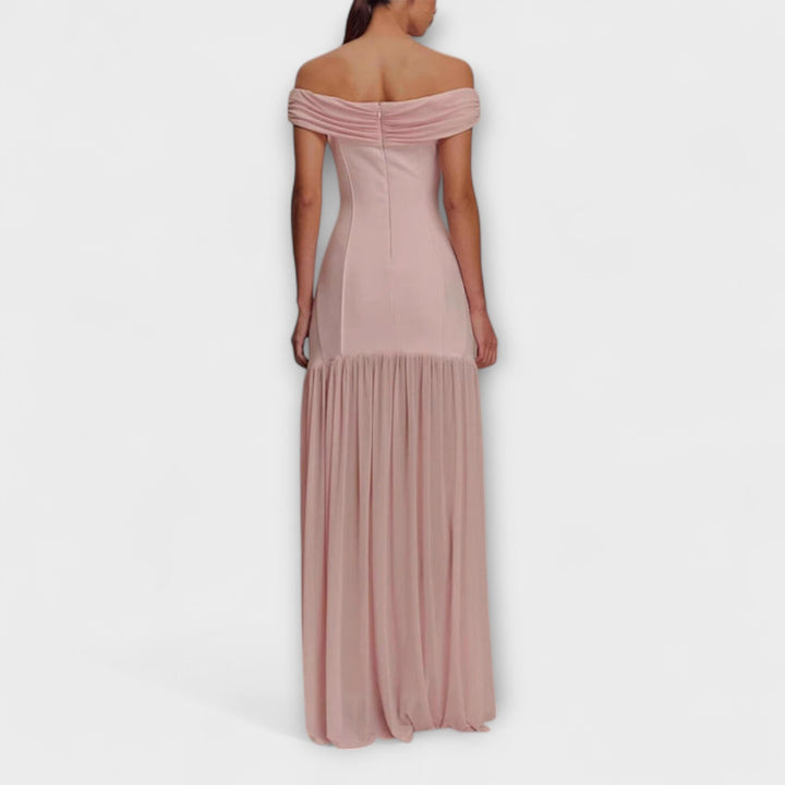 Maelie - Robe maxi bodycon sans bretelles élégante avec ornements floraux