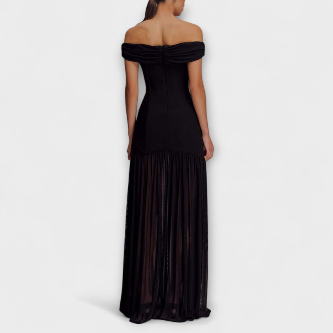 Maelie - Robe maxi bodycon sans bretelles élégante avec ornements floraux