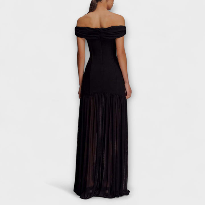 Maelie - Robe maxi bodycon sans bretelles élégante avec ornements floraux