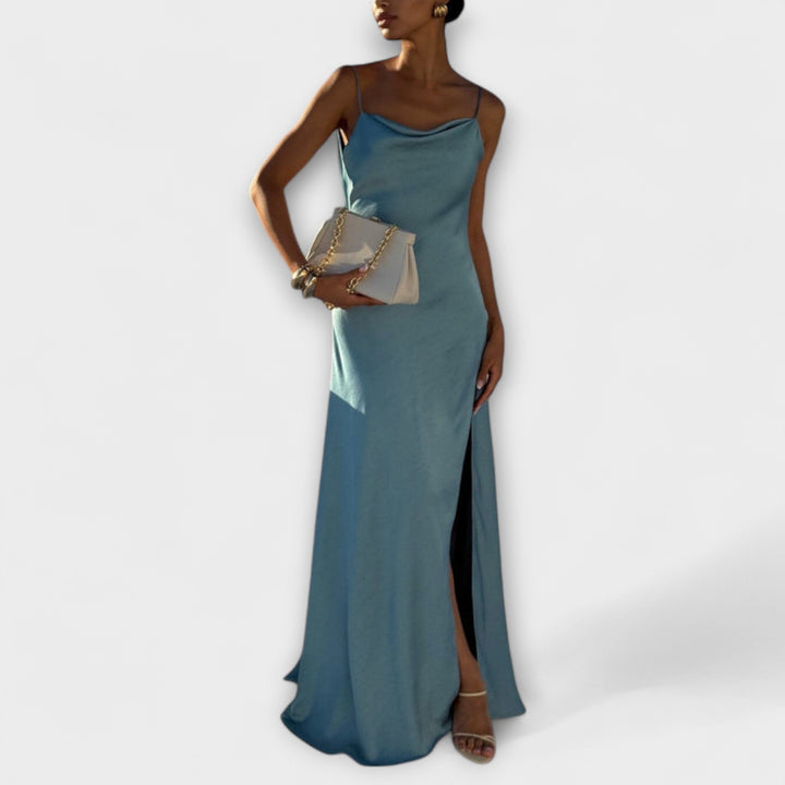 Hallie - Chic robe maxi en satin avec fente haute
