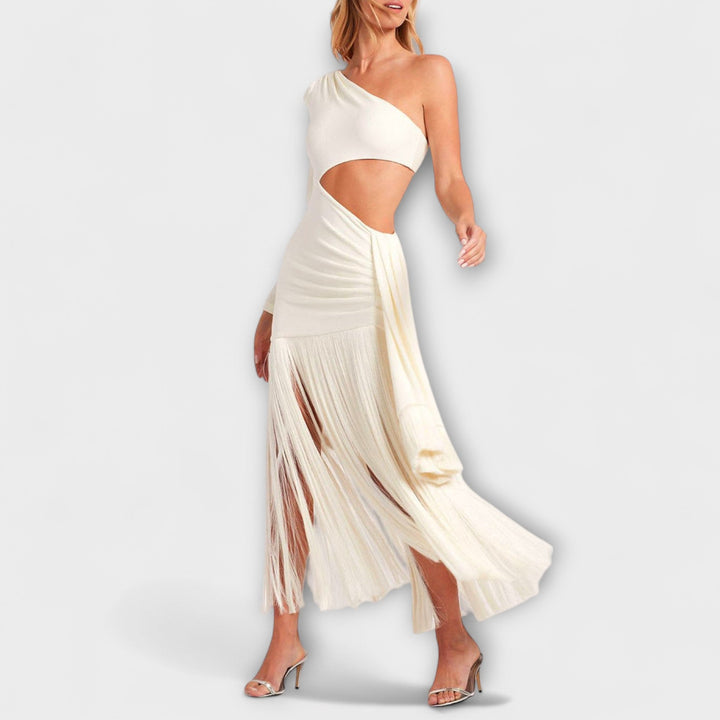 Alice - Robe maxi envoûtante avec découpe et franges
