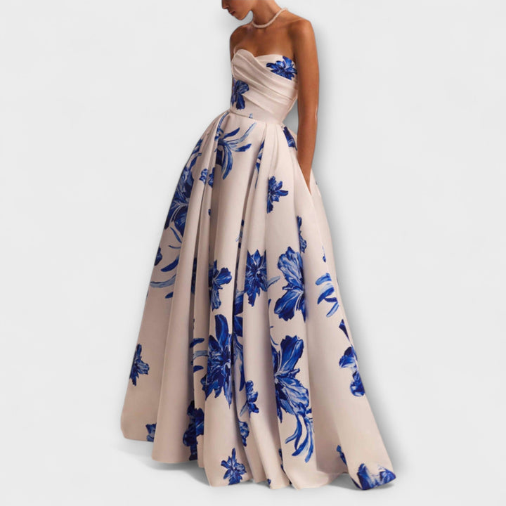 Rosalie - Robe maxi fleurie chic à épaules dénudées