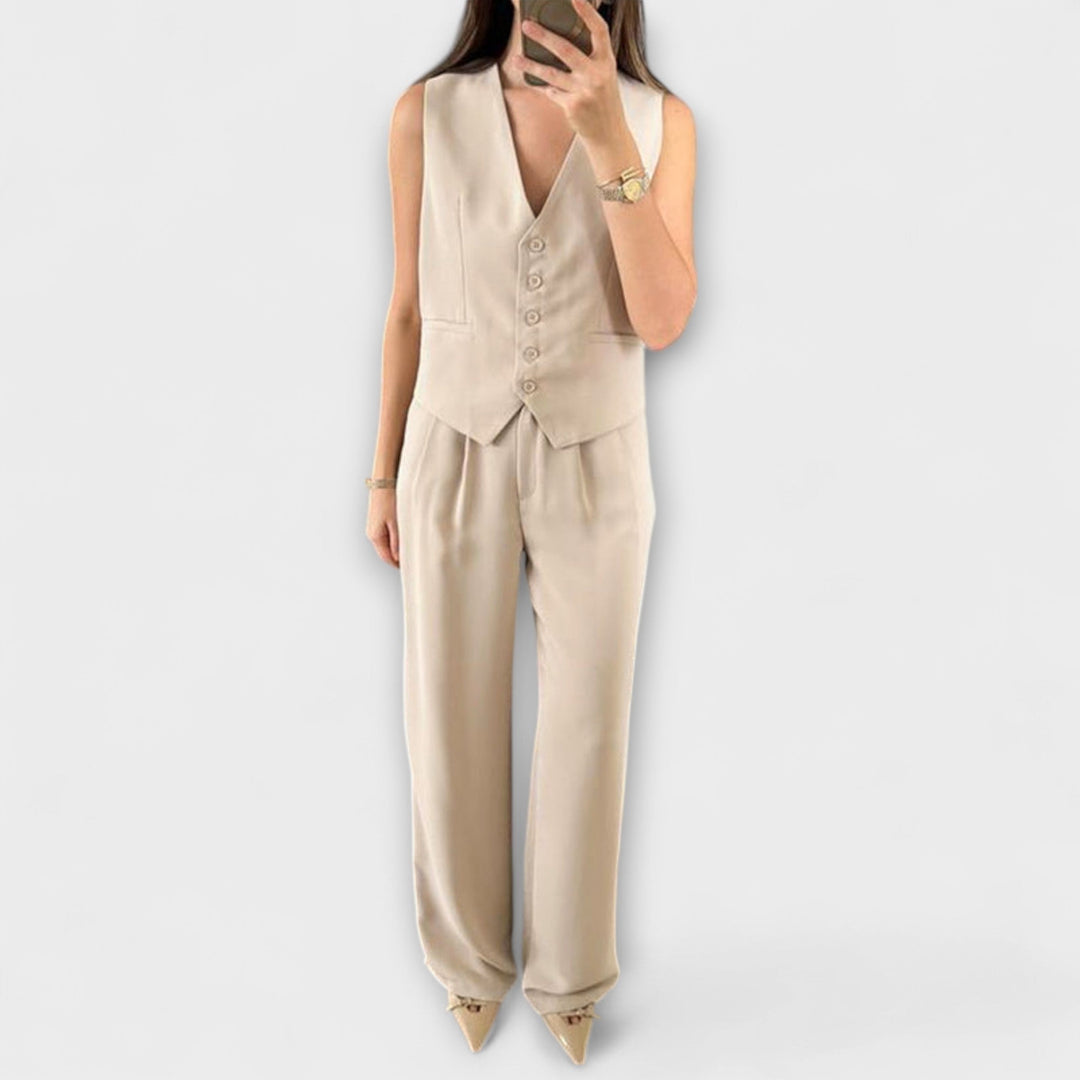 Hazel - Ensemble de veste et pantalon unicolore stylé