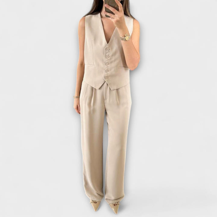 Hazel - Ensemble de veste et pantalon unicolore stylé