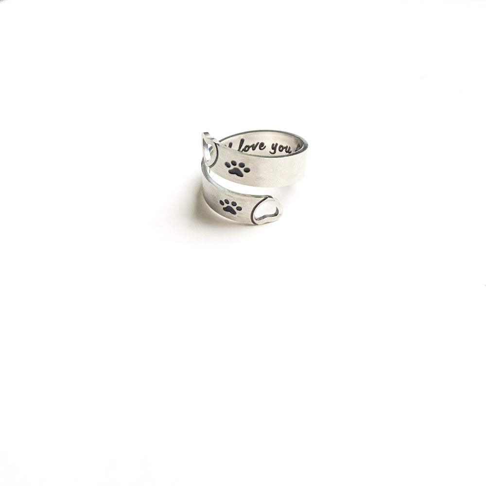 Bague ajustable avec motif de patte et cœur – Acier inoxydable