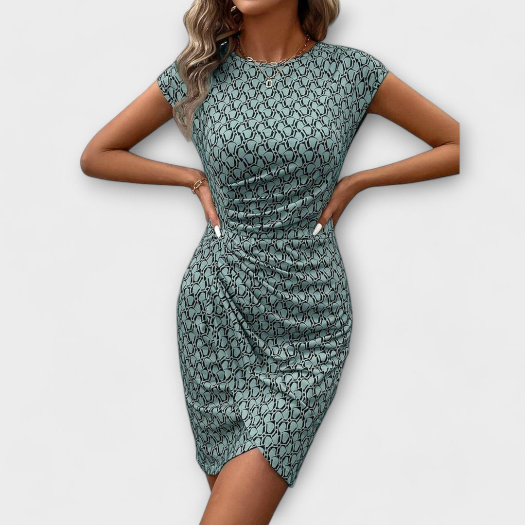 Emma - Robe à manches courtes en forme de tulipe avec impression intégrale
