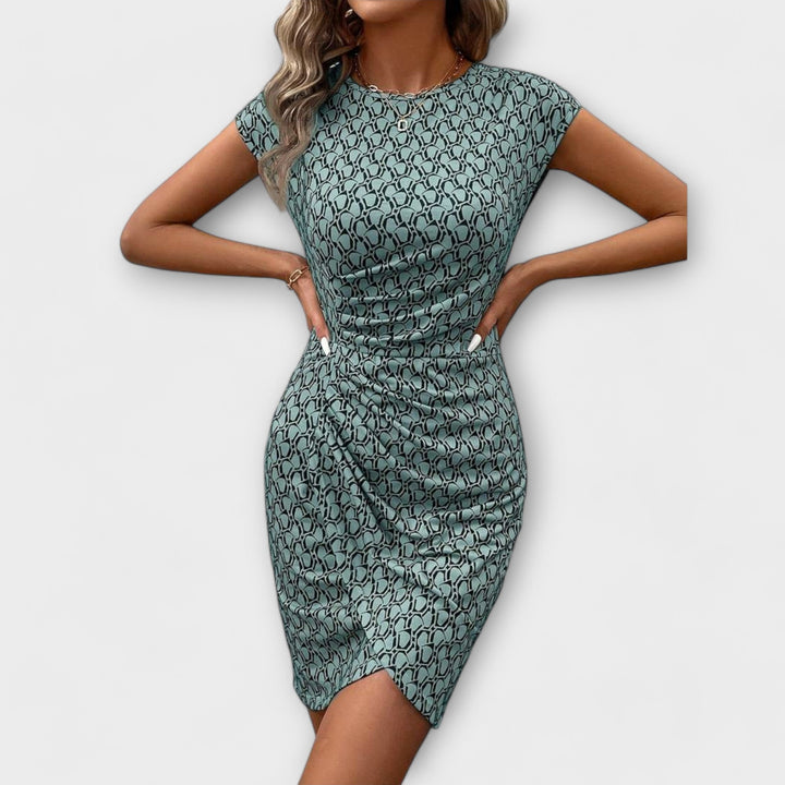 Emma - Robe à manches courtes en forme de tulipe avec impression intégrale