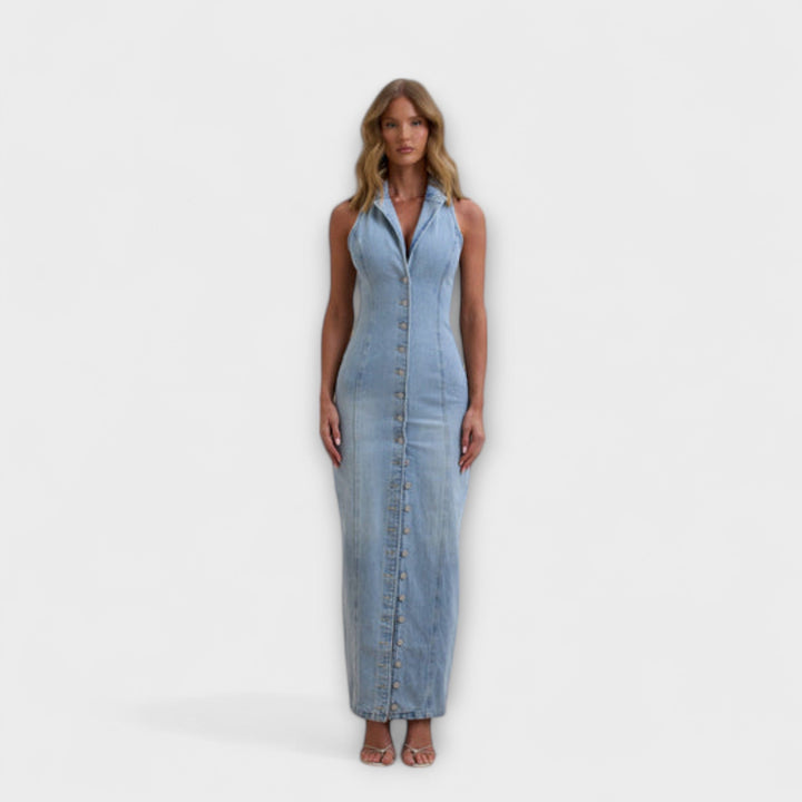 Lacey - Robe maxi en denim avec un léger lavage
