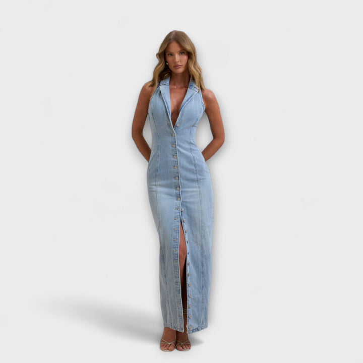 Lacey - Robe maxi en denim avec un léger lavage