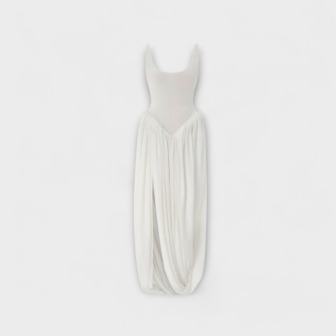 Robe maxi drapée avec jupe drapée et fente latérale