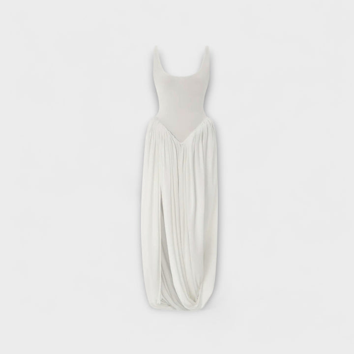 Robe maxi drapée avec jupe drapée et fente latérale
