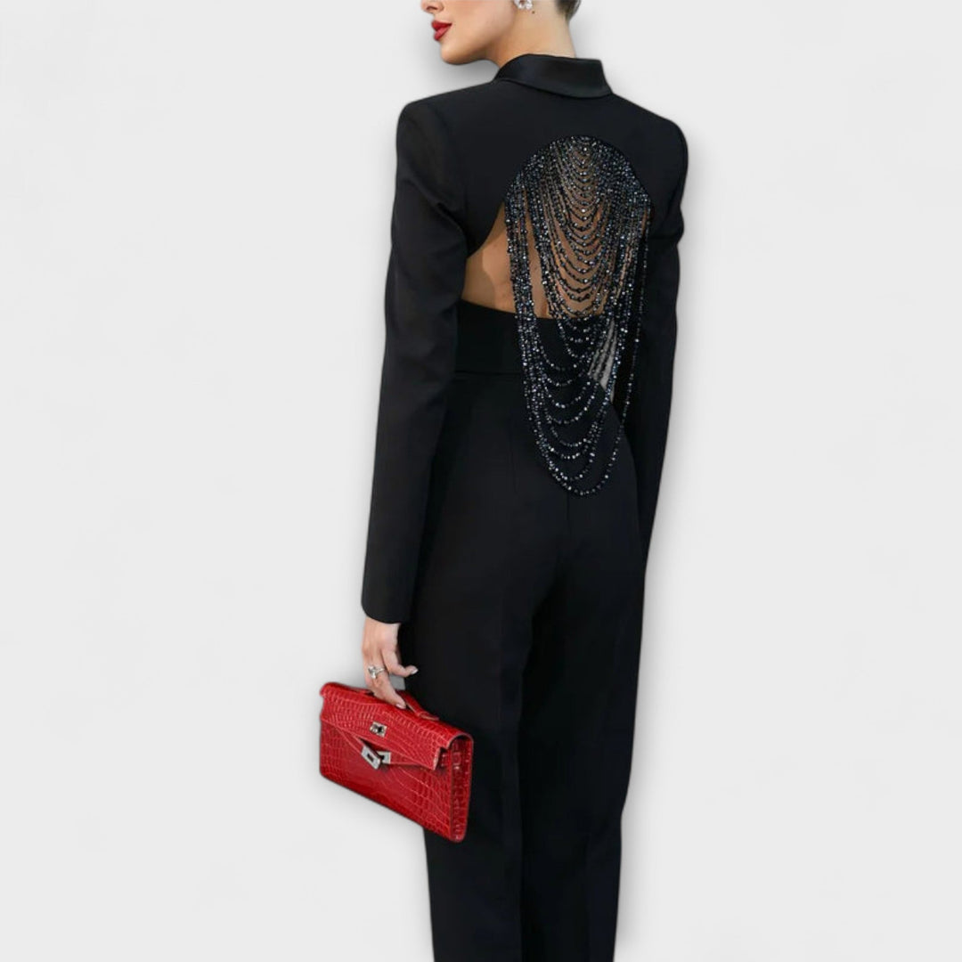 Noa - Blazer court sans dos avec perles noires