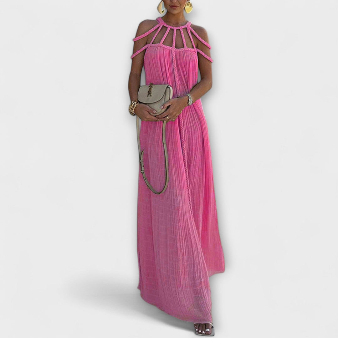 Briar - Robe Maxi Chic en Mélange de Lin avec Bretelles Drapées