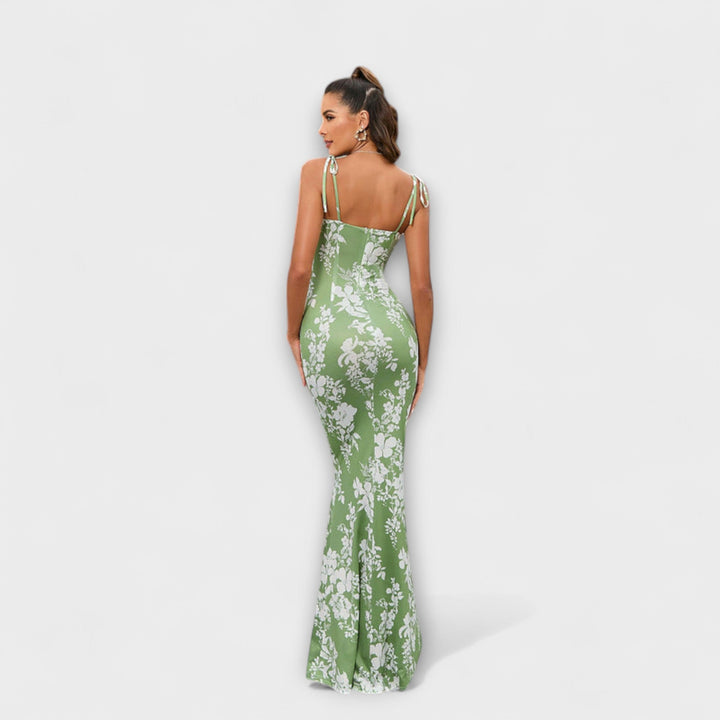 Thalia - Robe de bal à imprimé floral et bretelles nouées
