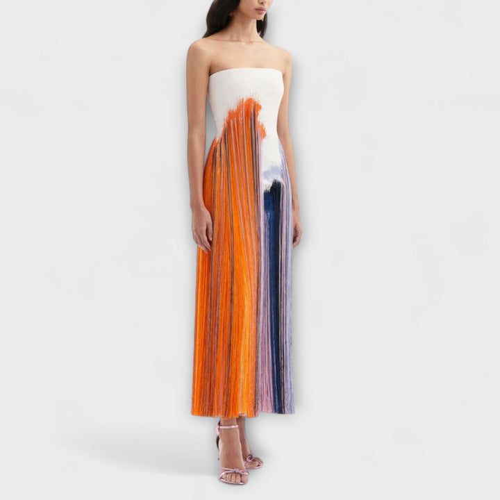 Léto - Robe stylée avec blocs de couleurs et franges tendance