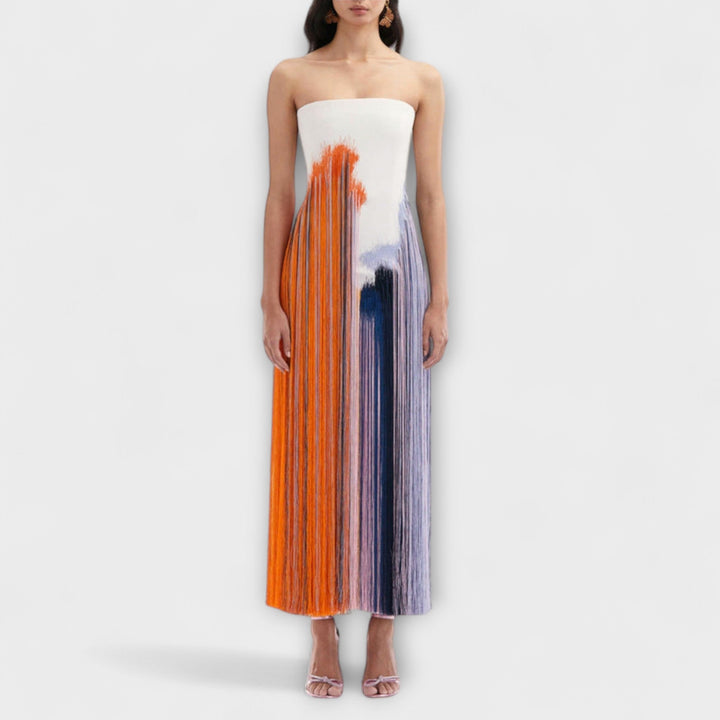 Léto - Robe stylée avec blocs de couleurs et franges tendance