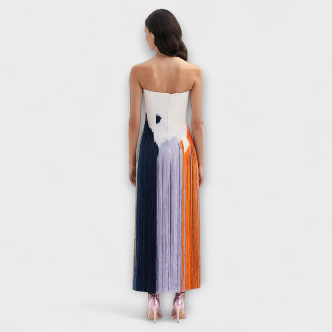 Léto - Robe stylée avec blocs de couleurs et franges tendance