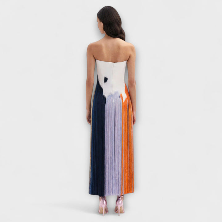 Léto - Robe stylée avec blocs de couleurs et franges tendance