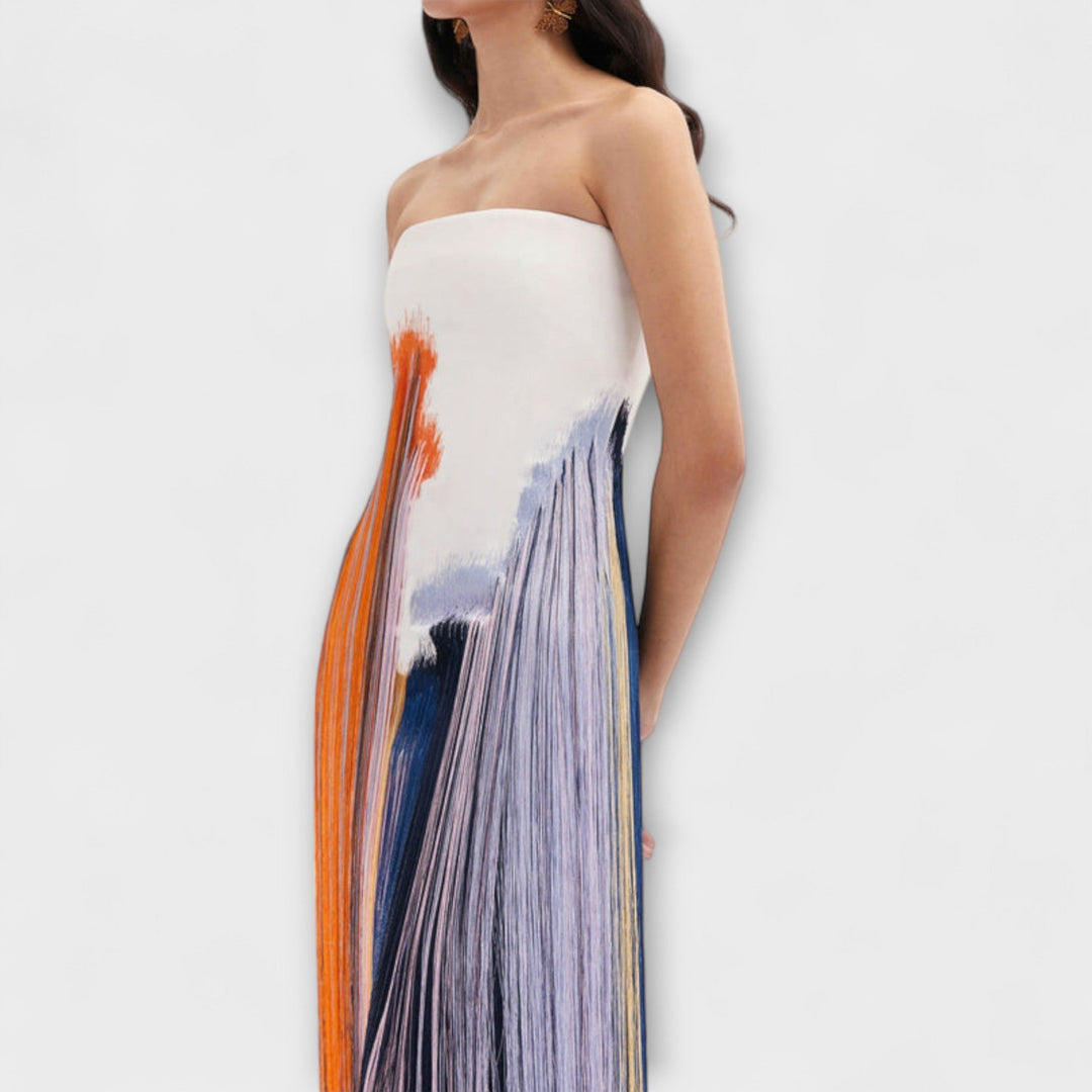 Léto - Robe stylée avec blocs de couleurs et franges tendance
