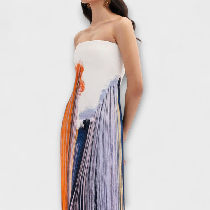 Léto - Robe stylée avec blocs de couleurs et franges tendance