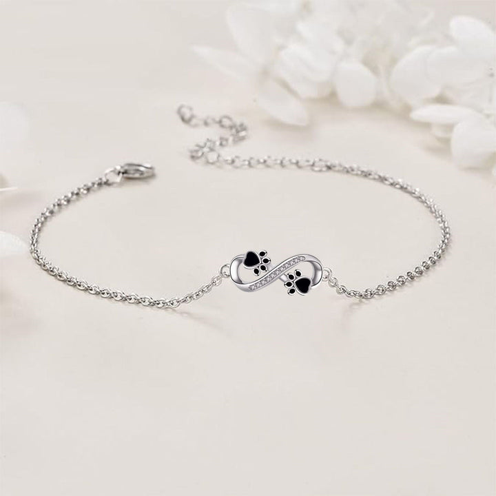 Pendentif symbole de l'infini Bracelet avec empreinte de compagnon à quatre pattes et zircon